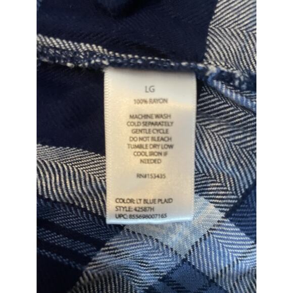 Flannel Shirt Womens Dress Large‎ Blue Plaid Country Cowgirl Casual Cabincore - Picture 7 of 10